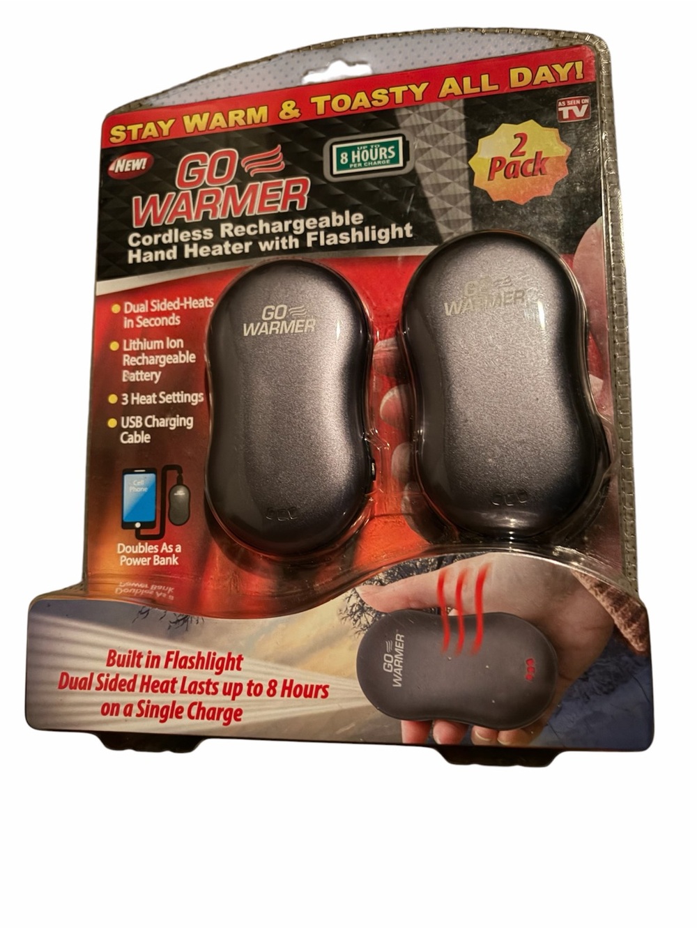 Go Warmer Cordless Rechargeable Hand Heaters - Gray (2 Pack)